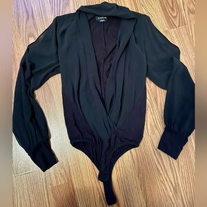 Bebe Elegant Black Draped Bodysuit